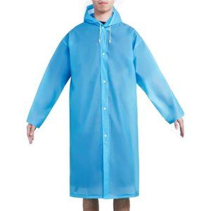 Mudder Portable Drawstring Raincoat Rain Poncho with Hoods and Sleeves (Blue)